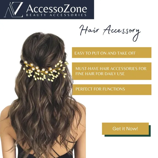 White_Plastic_Premium_&_Elegant_Gold_Pearl_Embellished_Hair_Clip_For_Women_&_Girls