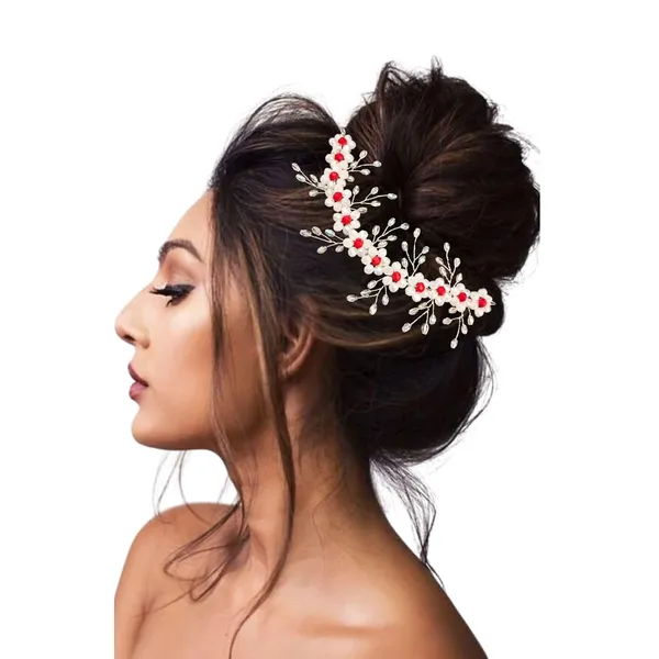 White_Plastic_Premium_&_Elegant_Pearl_&_Floral_Hairpiece_For_Women_&_Girls