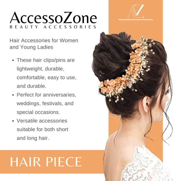 Peach_Plastic_Premium_&_Elegant_Peach_Floral_Bridal_Hair_Clip_For_Women_&_Girls