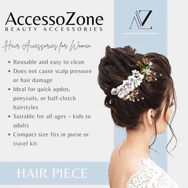 White_Plastic_Premium_&_Elegant_Safed_Pushp_Gulabi_Hair_Clip_For_Women_&_Girls