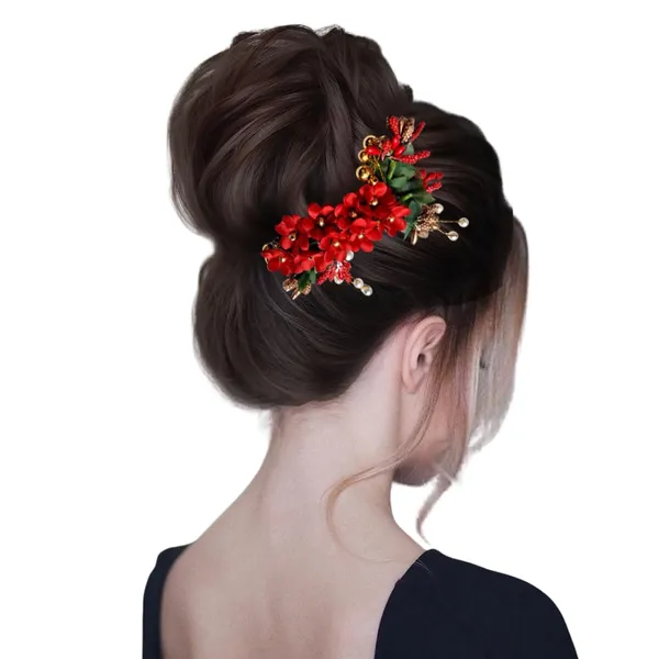 Red_Plastic_Premium_&_Elegant_Red_Floral_Juda_Hair_Comb_With_5_Juda_Pins_For_Women_&_Girls