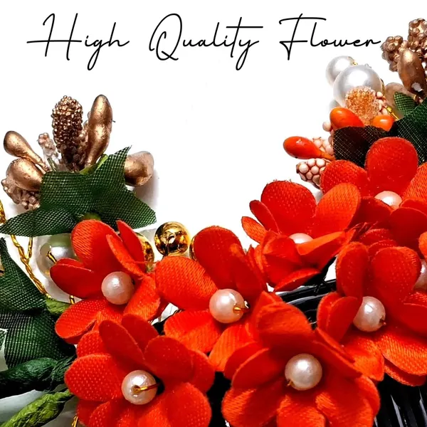 Orange_Plastic_Premium_&_Elegant_Pearl_Artificial_Bridal_Hair_Flower_Clip_For_Women_&_Girls