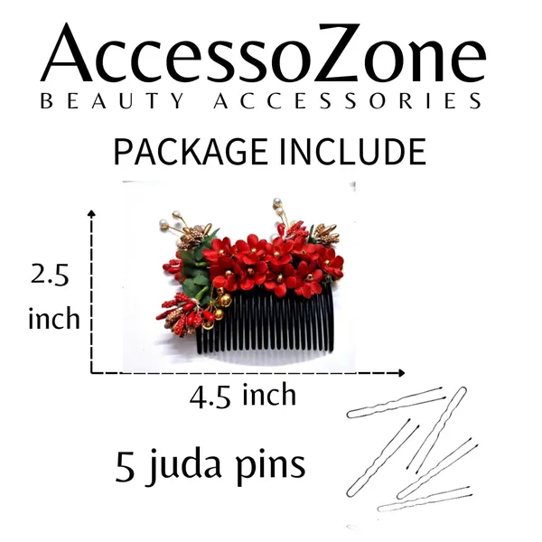 Red_Plastic_Premium_&_Elegant_Pearl_Artificial_Bridal_Hair_Flower_Clip_For_Women_&_Girls