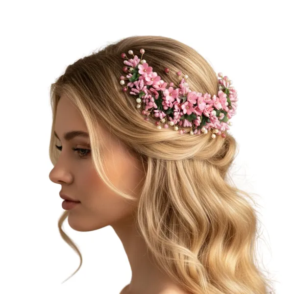 Pink_Flower_Premium_&_Elegant_Floral_Bridal_Hair_Clip_For_Women_&_Girls