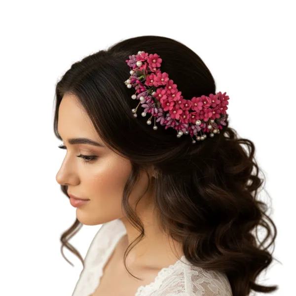 Dark_Pink_Premium_&_Elegant_Floral_Bridal_(Gulabi)_Hair_Clip_For_Women_&_Girls