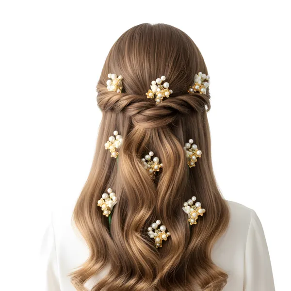 White_&_Golden_Plastic_Premium_&_Elegant_Pearl_&_Gold_Floral_Hair_Pins_Set_For_Women_&_Girls_(Pack_Of_8)