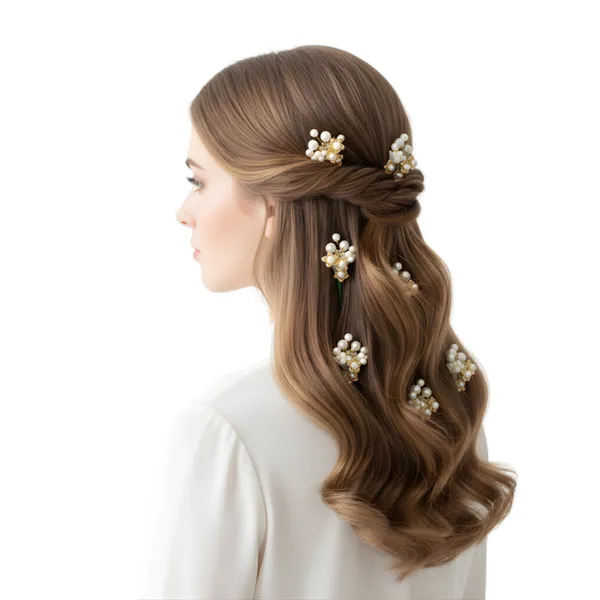 White_&_Golden_Plastic_Premium_&_Elegant_Pearl_&_Gold_Floral_Hair_Pins_Set_For_Women_&_Girls_(Pack_Of_8)