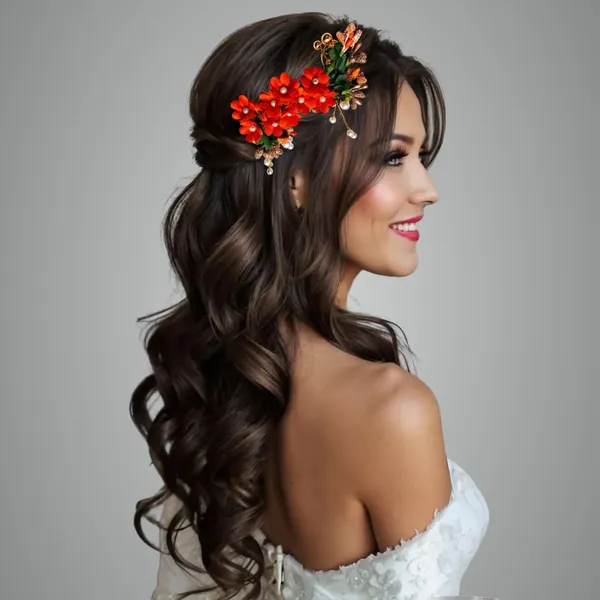 Orange_Plastic_Premium_&_Elegant_Pearl_Artificial_Bridal_Hair_Flower_Clip_For_Women_&_Girls