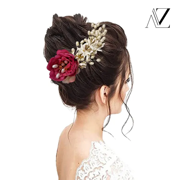 Dark_Pink_Rose_Floral_Hair_Clip_for_Bridal_&_Party_Bun