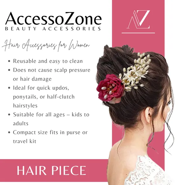 Dark_Pink_Rose_Floral_Hair_Clip_for_Bridal_&_Party_Bun