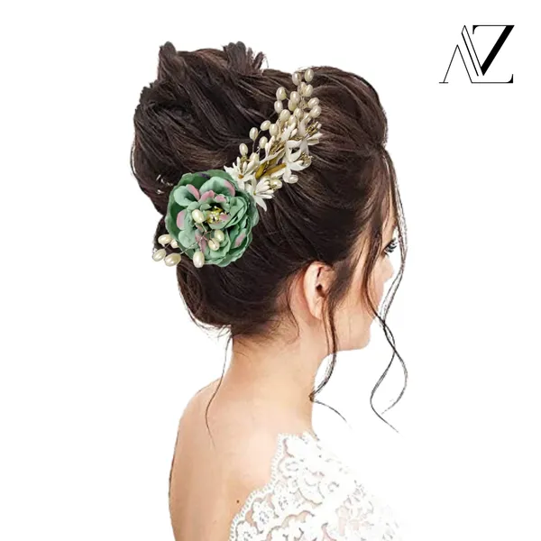 Multi_Green_Rose_Floral_Hair_Clip_for_Bridal_&_Party_Bun