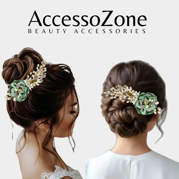 Multi_Green_Rose_Floral_Hair_Clip_for_Bridal_&_Party_Bun