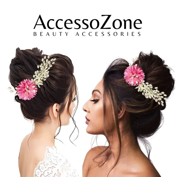 Magenta_Rose_Floral_Hair_Clip_for_Bridal_&_Party_Bun
