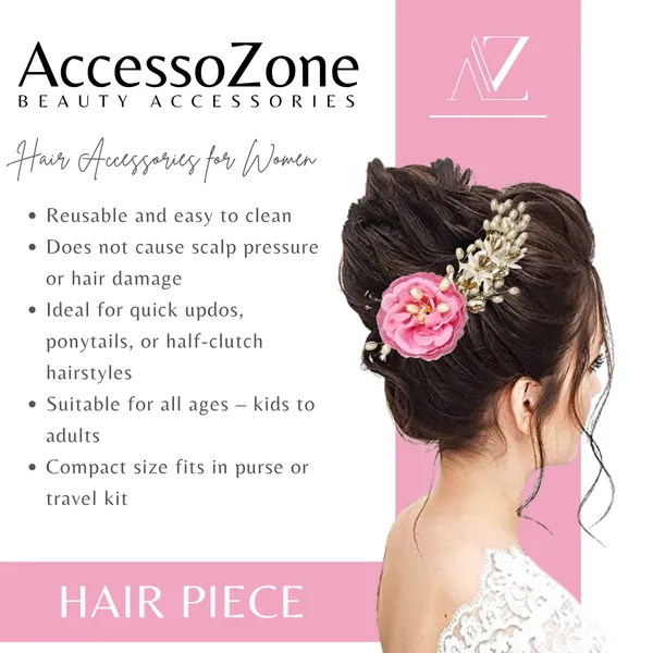 Pink_Rose_Floral_Hair_Clip_for_Bridal_&_Party_Bun