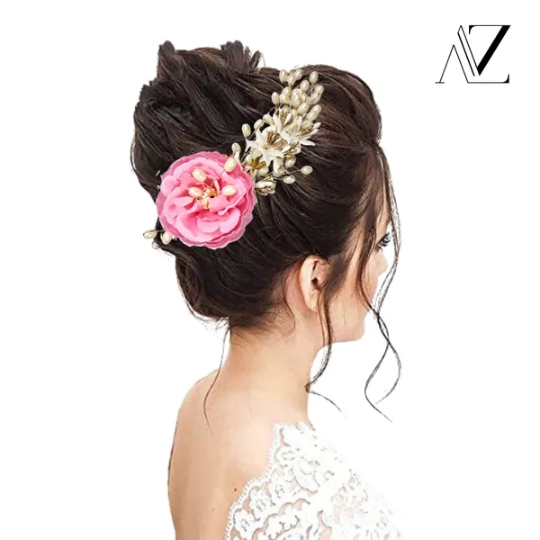 Pink_Rose_Floral_Hair_Clip_for_Bridal_&_Party_Bun