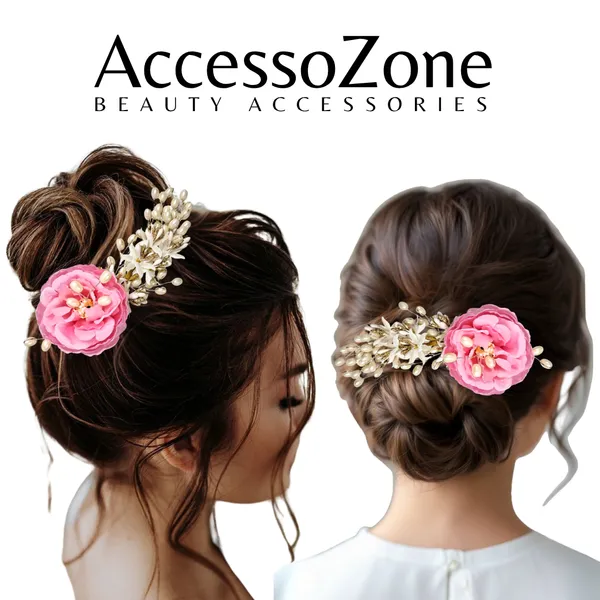 Pink_Rose_Floral_Hair_Clip_for_Bridal_&_Party_Bun