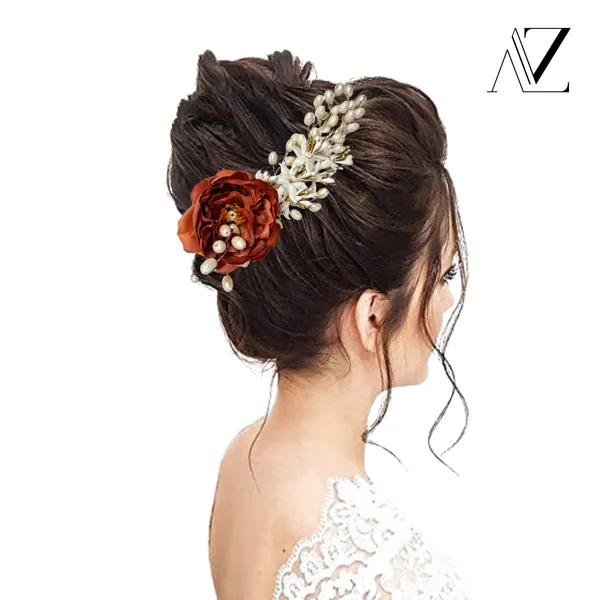 Brown_Rose_Floral_Hair_Clip_for_Bridal_&_Party_Bun