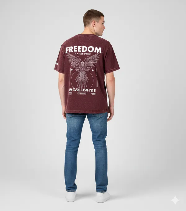 Maroon_Oversized_T-Shirt-_Freedom_Angel_For_Men_&_Women