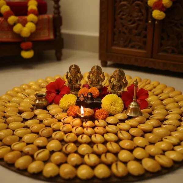 DharmikOnline_Natural_Yellow_Kodi_for_Lakshmi_Pooja_-_Set_of_21_Pieces_|_Cowrie_Shells_for_Diwali_Worship_|_Kaudi_for_Temple_Mandir_Decoration