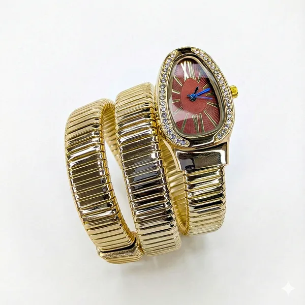 Statement_Gold_Snake_Wrap_Watch_with_Studded_Red_Oval_Dial