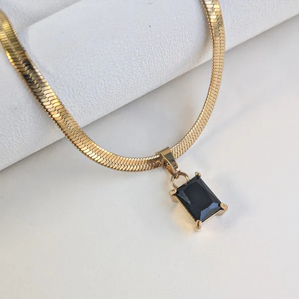 Gold_Tone_Snake_Chain_with_Gem_Stone_Pendant_For_Women