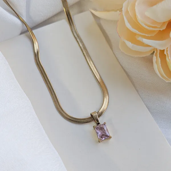 Gold_Tone_Snake_Chain_with_Gem_Stone_Pendant_For_Women
