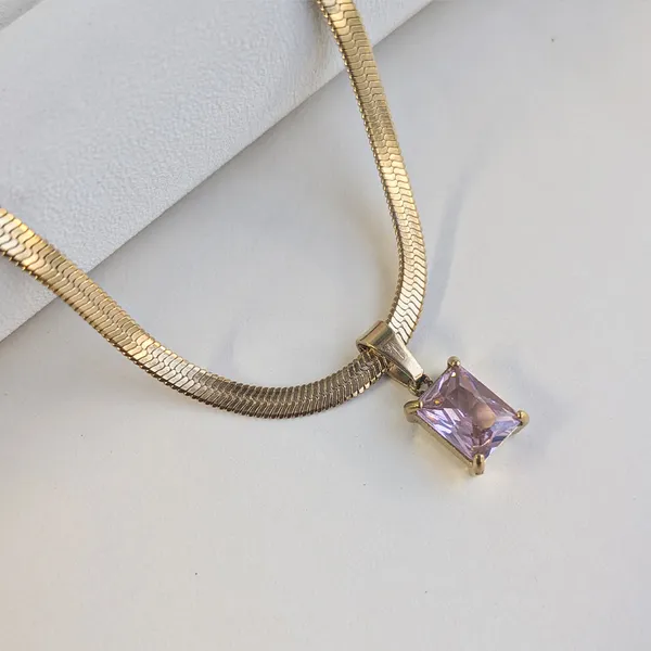 Gold_Tone_Snake_Chain_with_Gem_Stone_Pendant_For_Women
