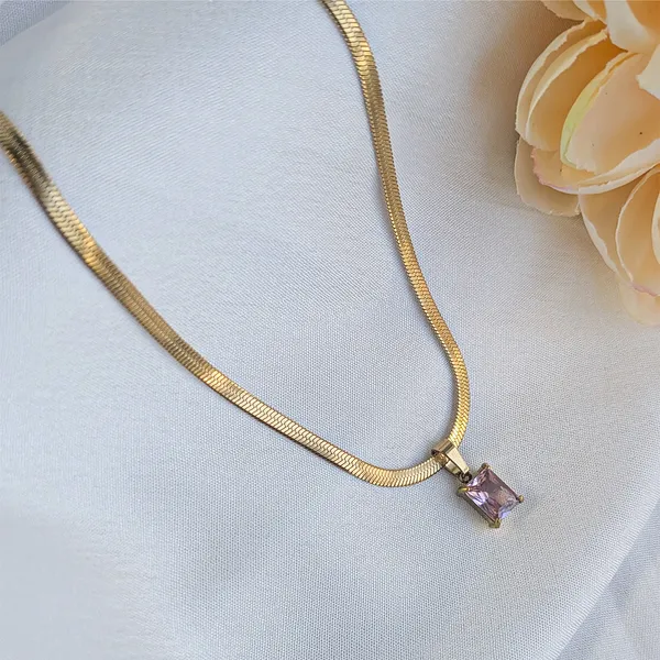 Gold_Tone_Snake_Chain_with_Gem_Stone_Pendant_For_Women