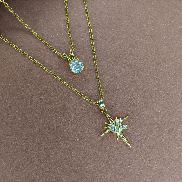 Anti-Tarnish_Star_Charm_&_Solitaire_Layered_Pendant