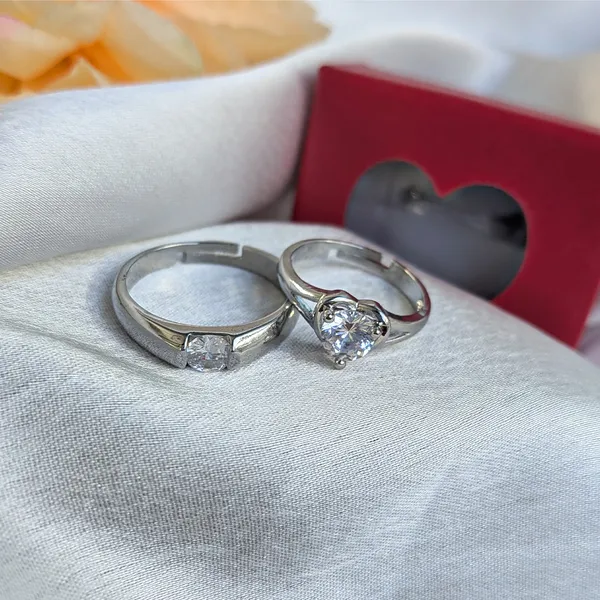 Heart_&_Square_Shape_Stainless_Steel_Couple_Rings_-_Set_of_2