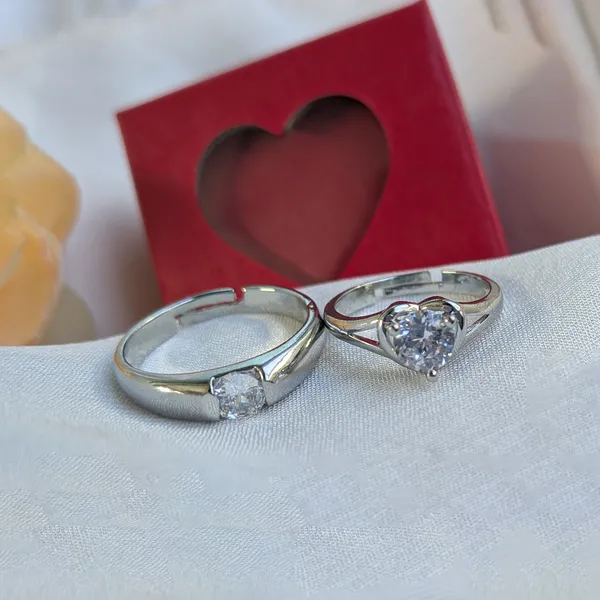Heart_&_Square_Shape_Stainless_Steel_Couple_Rings_-_Set_of_2
