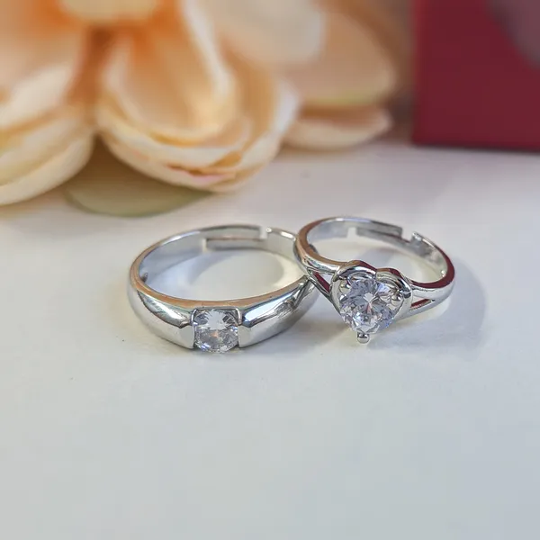 Heart_&_Square_Shape_Stainless_Steel_Couple_Rings_-_Set_of_2