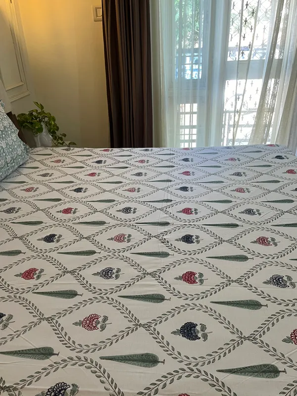 Multicolor_Hastkala_Double_Bed_Sheet_With_Pillows