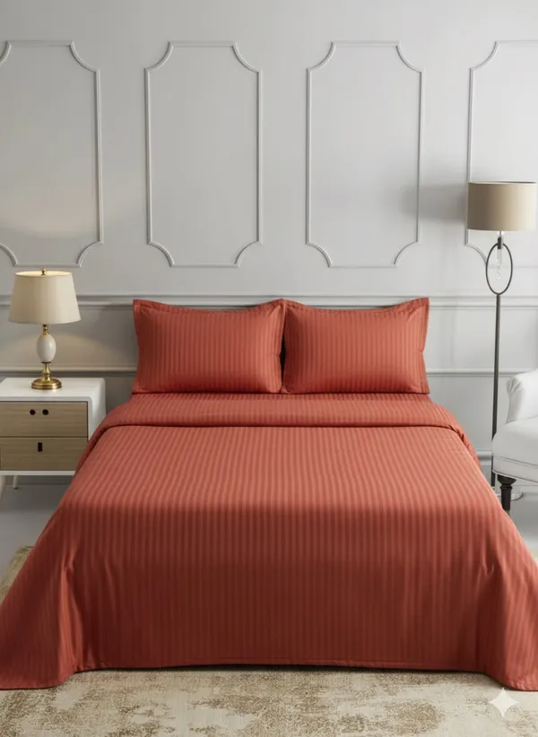 Orange_Double_Bed_Sheet_With_Pillows
