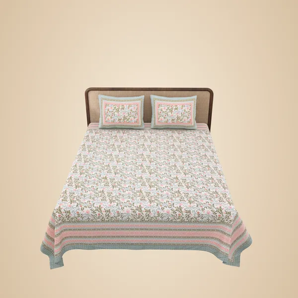 Multicolor_Cotton_Double_Bed_Sheet_With_Pillows