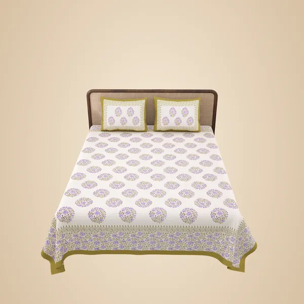 Multicolour_Cotton_Double_Bed_Sheet_With_Pillows