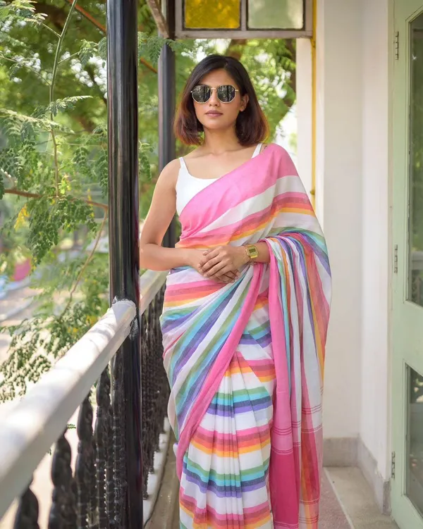 Dhanak_—_Rainbow_Stripe_Pure_Linen_Saree