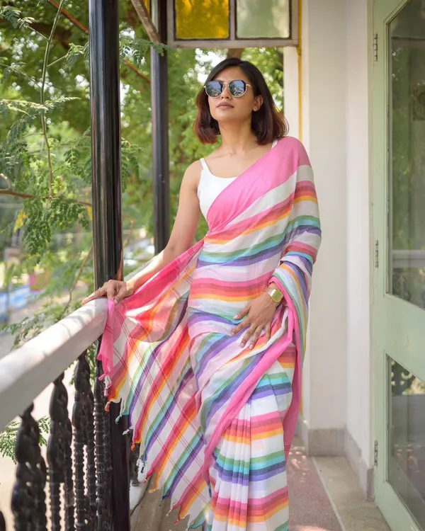 Dhanak_—_Rainbow_Stripe_Pure_Linen_Saree