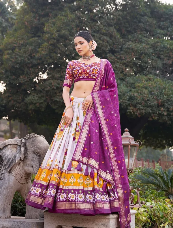 Exquisite_Floral_Fantasy:_Tusser_Silk_Lehenga_Choli_with_Intricate_Print_and_Dupatta_🩷💛