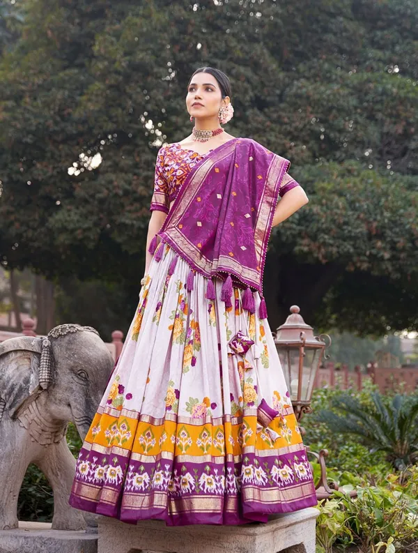 Exquisite_Floral_Fantasy:_Tusser_Silk_Lehenga_Choli_with_Intricate_Print_and_Dupatta_🩷💛