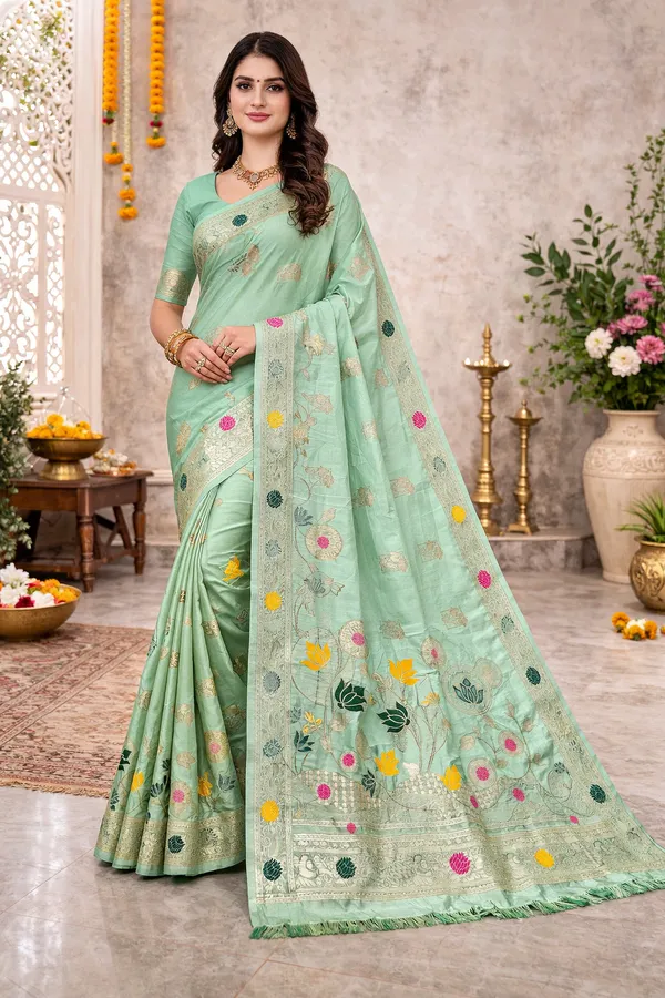 Maharani_Pastel_Lotus_Garden_Dola_Silk_Saree