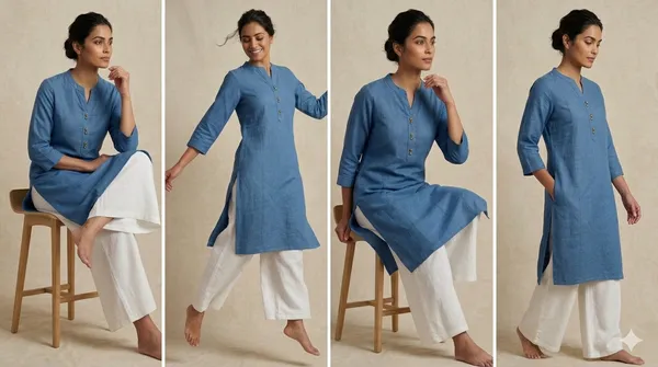 Neel_Aabha_Khadi_Kurti_Pure_Soft_Cotton_Khadi_Straight_Kurti_|_Minimal_Office_Wear_Kurti_|_Handloom_Style_Ethnic_Kurta
