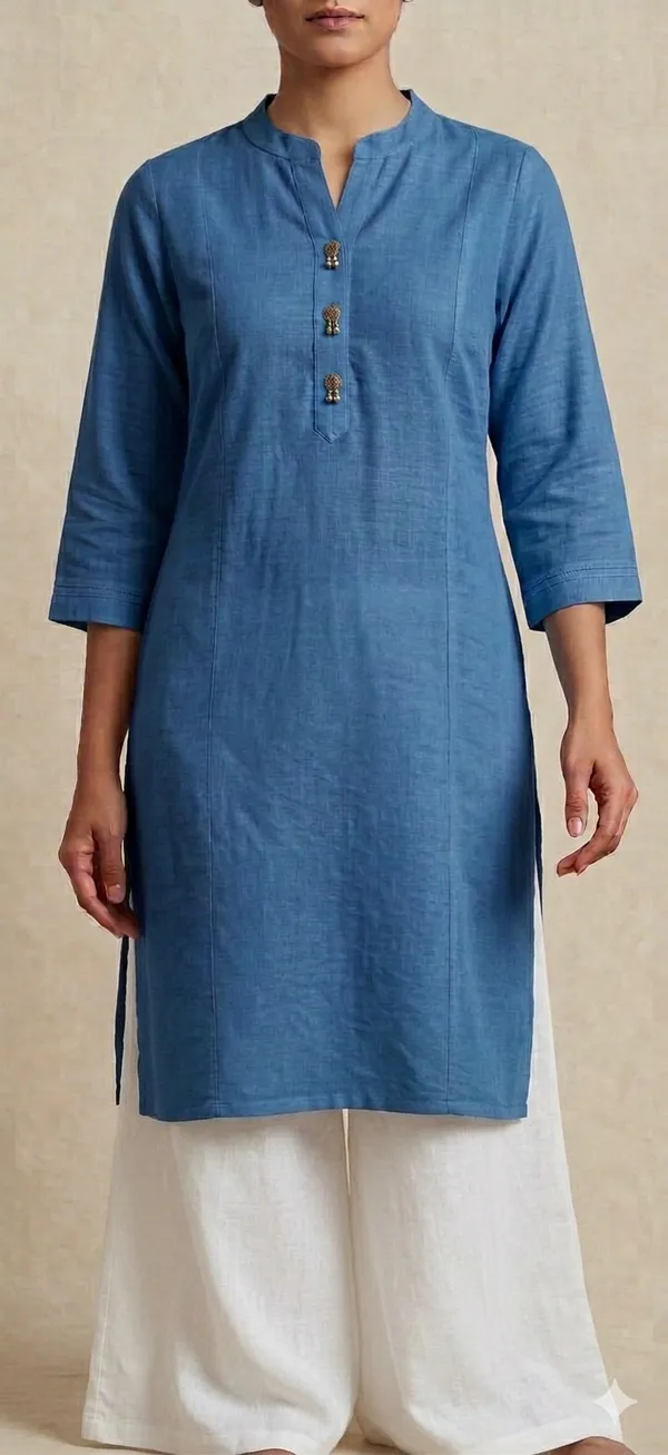 Neel_Aabha_Khadi_Kurti_Pure_Soft_Cotton_Khadi_Straight_Kurti_|_Minimal_Office_Wear_Kurti_|_Handloom_Style_Ethnic_Kurta