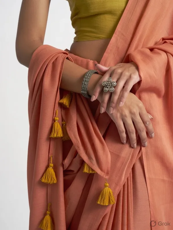 Peach_Blossom_Mulmul_Cotton_Tassel_Saree