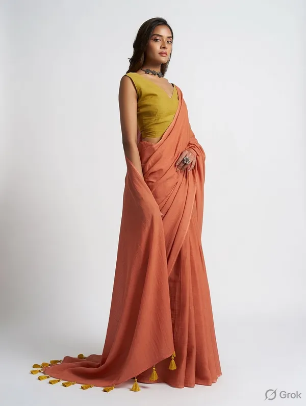 Peach_Blossom_Mulmul_Cotton_Tassel_Saree