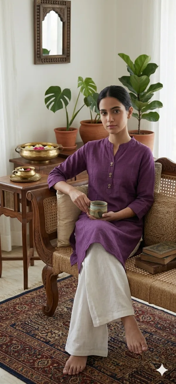 Rajwada_Plum_Khadi_Kurti_Pure_Soft_Cotton_Khadi_Straight_Kurti_|_Minimal_Ethnic_Office_Wear_Kurti_|_Handloom_Style_Casual_Kurti