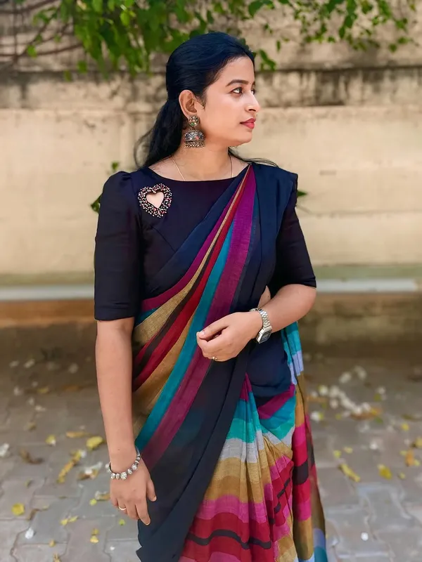 Rang_Tarang_—_Multi-Stripe_Pure_Linen_Saree