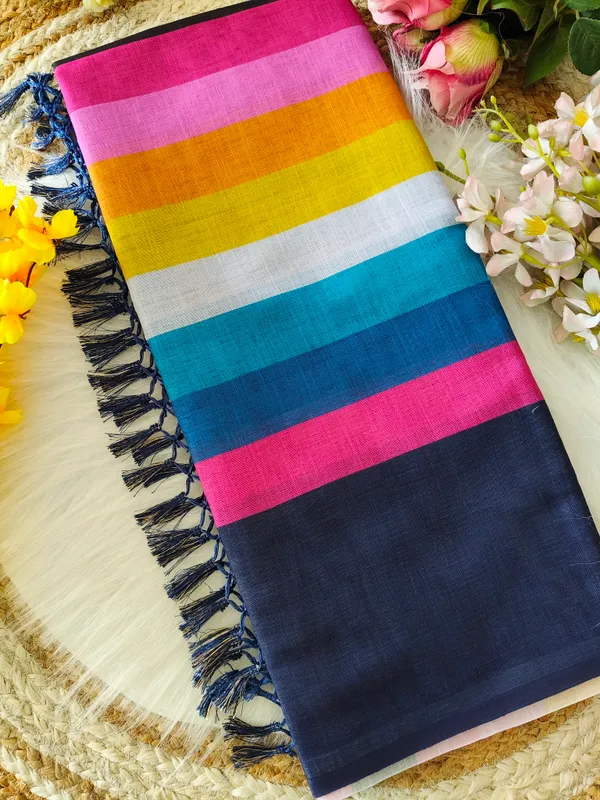Rang_Tarang_—_Multi-Stripe_Pure_Linen_Saree