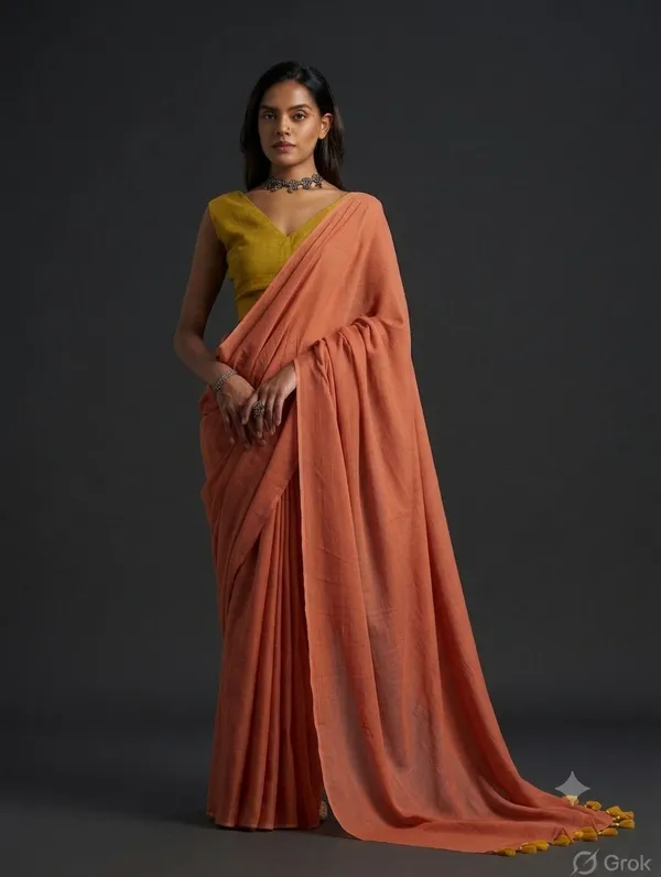 Peach_Blossom_Mulmul_Cotton_Tassel_Saree