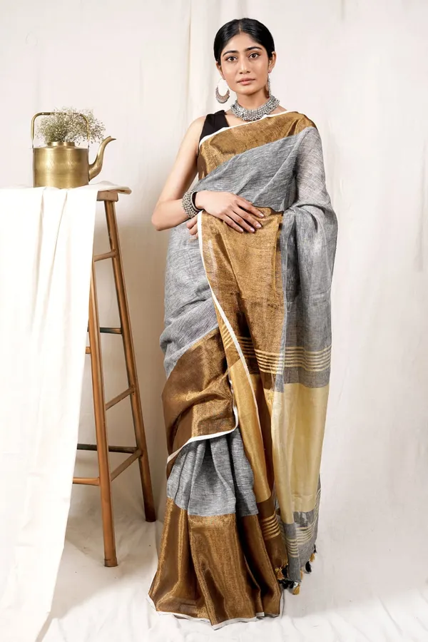 Shahi_Grey_Gold_Pure_Linen_Saree